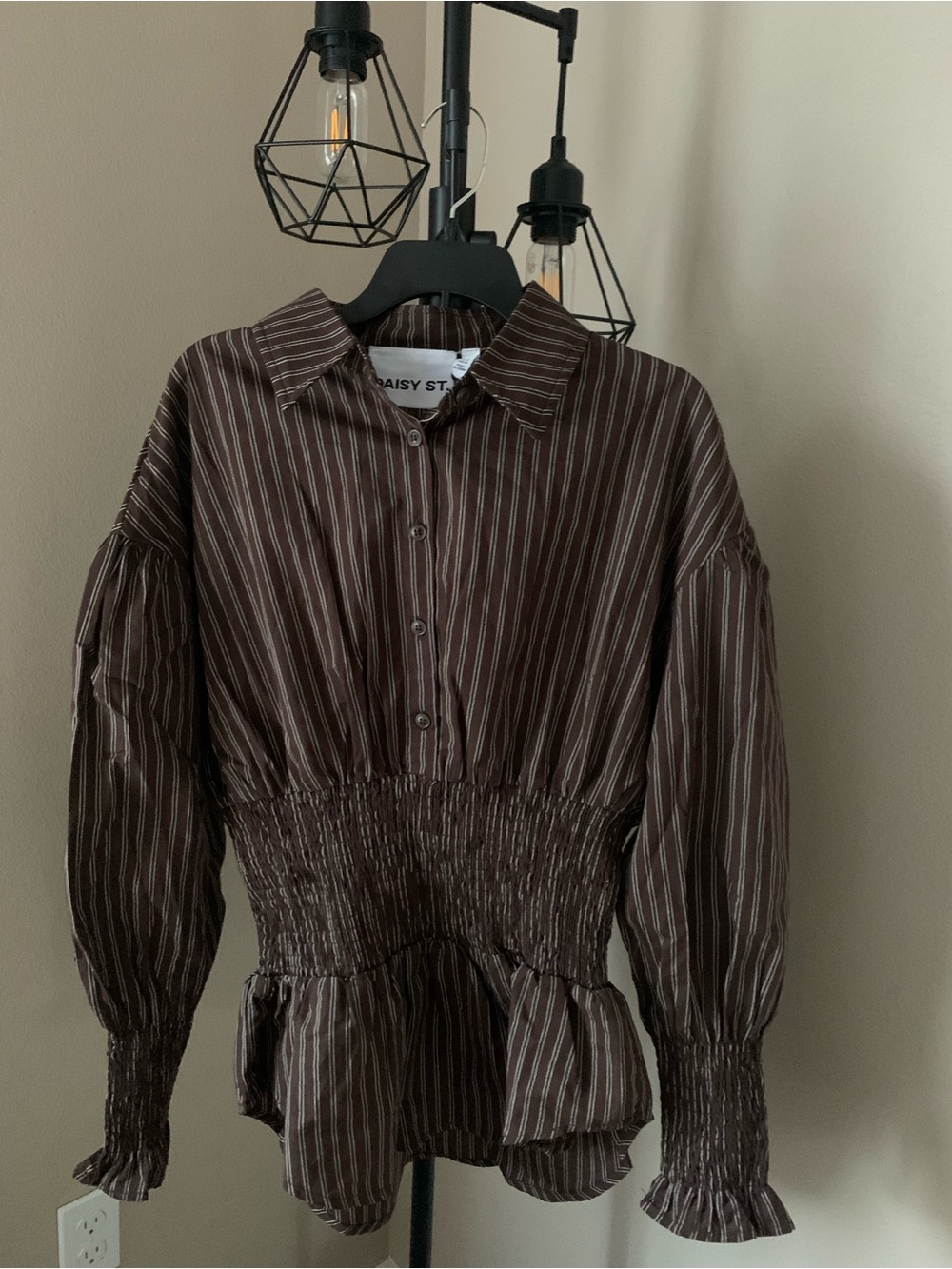 PacSun Daisy Street - Brown Dash Vertical-Stripe Long Sleeve Shirt